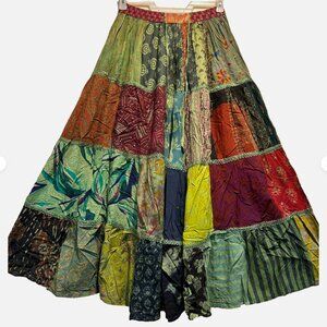 Nwt FUNKY STUFF boho hippy patch rayon elastic waist maxi SKIRT L